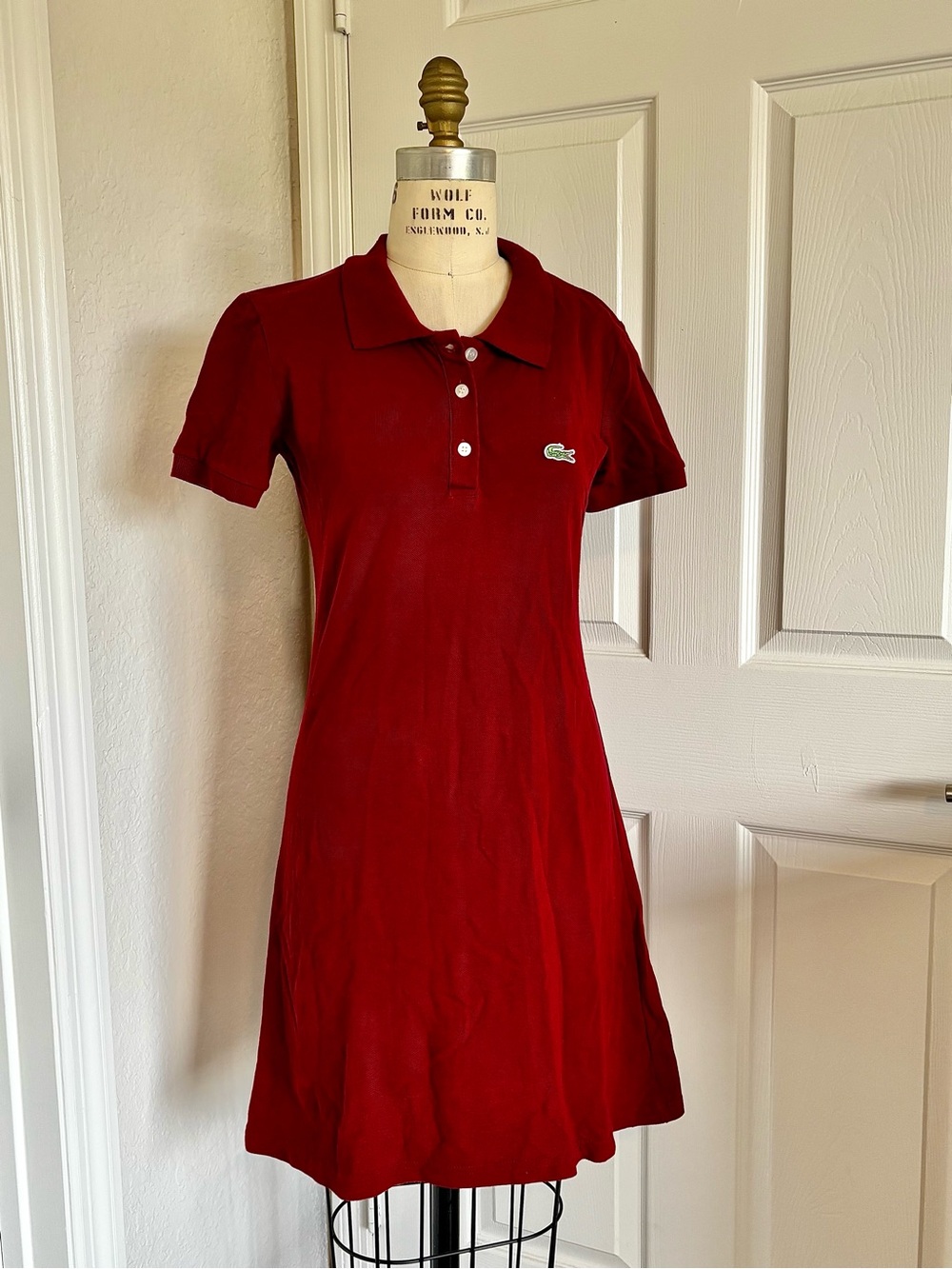 Lacoste Women's Burgundy Polo Dress with Crocodile Logo